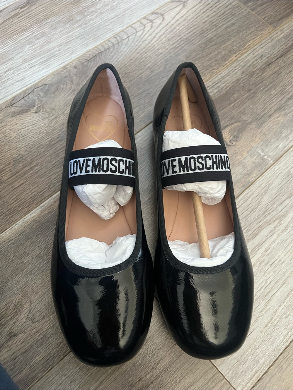 Love Moschino Black Patent Logo Strap Flats